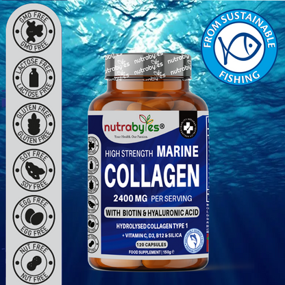 Marine Collagen 2400mg Capsules with Hyaluronic Acid, Biotin & Vitamin C