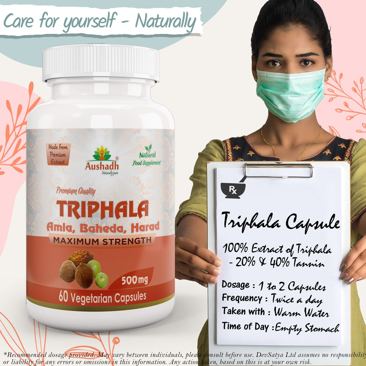 Aushadh Triphala Capsules (Three Fruits) Digestive Regularity Support - Vegan, Gluten Free, Non-GMO, 60 Capsules