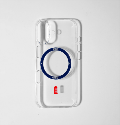 Slim Clear iPhone 17 Pro Max Case with Royal Blue MagSafe Ring - Telephone Box | The Iconic Slim