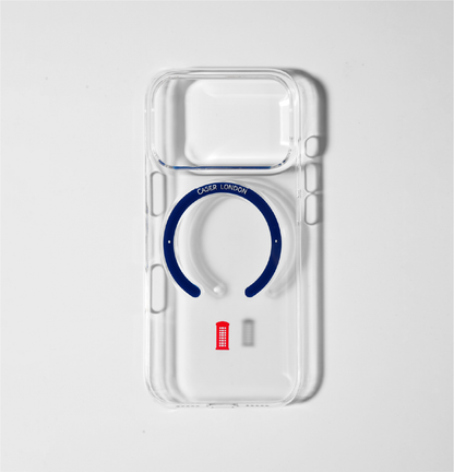 Slim Clear iPhone 17 Pro Max Case with Royal Blue MagSafe Ring - Telephone Box | The Iconic Slim