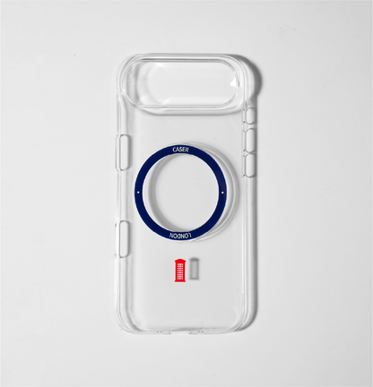 Slim Clear iPhone 17 Pro Max Case with Royal Blue MagSafe Ring - Telephone Box | The Iconic Slim