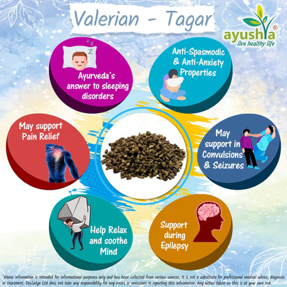 Ayushya Valerian Capsules (Tagar) Restful Sleep Support - Vegan, Gluten Free, Non-GMO, 60 Capsules