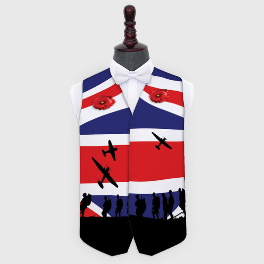 Remembrance - GB Flag - Lest We Forget - Novelty Costume Fancy Dress Waistcoat ( 4 sizes available )