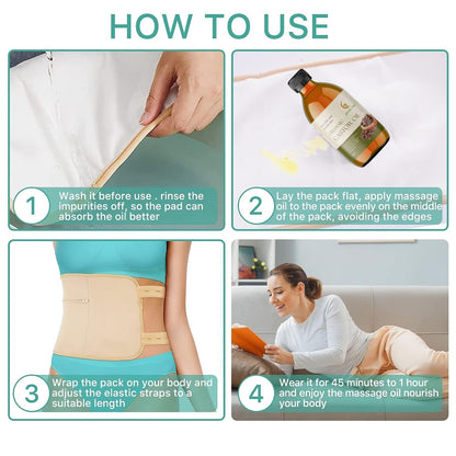 Organic Castor Oil 4 Piece Pack with a Body, a Neck & a Chest/Breast Wrap (Up to 40" Waist)
