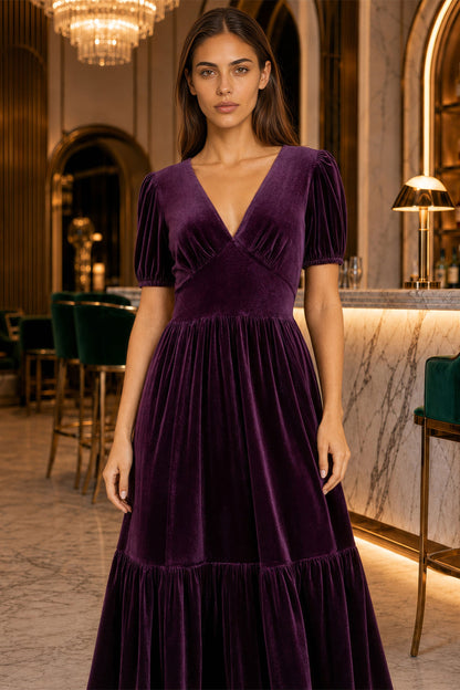 Yumi Purple Velvet Midi Dress