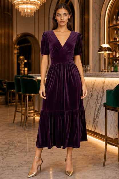 Yumi Purple Velvet Midi Dress