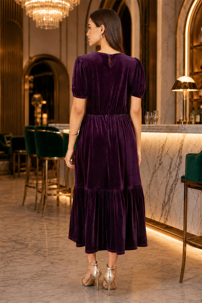 Yumi Purple Velvet Midi Dress