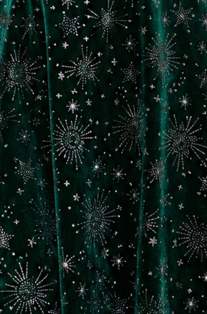 Yumi Green Starburst Foil Print Long Sleeve Skater Dress