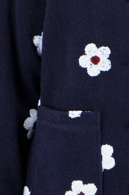 Yumi Navy Embroidered Daisy Fleece Jacket