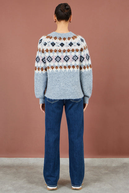 Yumi Grey Fairisle Wool Blend Relaxed Jumper