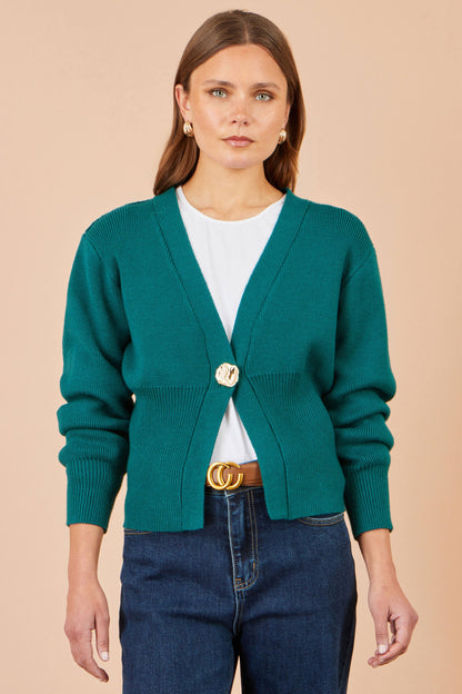 Yumi Teal Knitted Button Cardigan