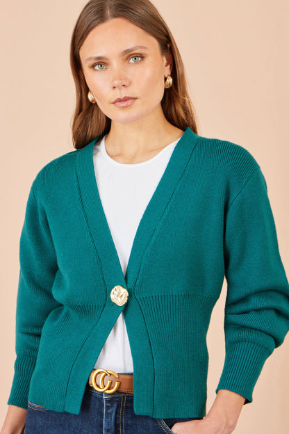 Yumi Teal Knitted Button Cardigan