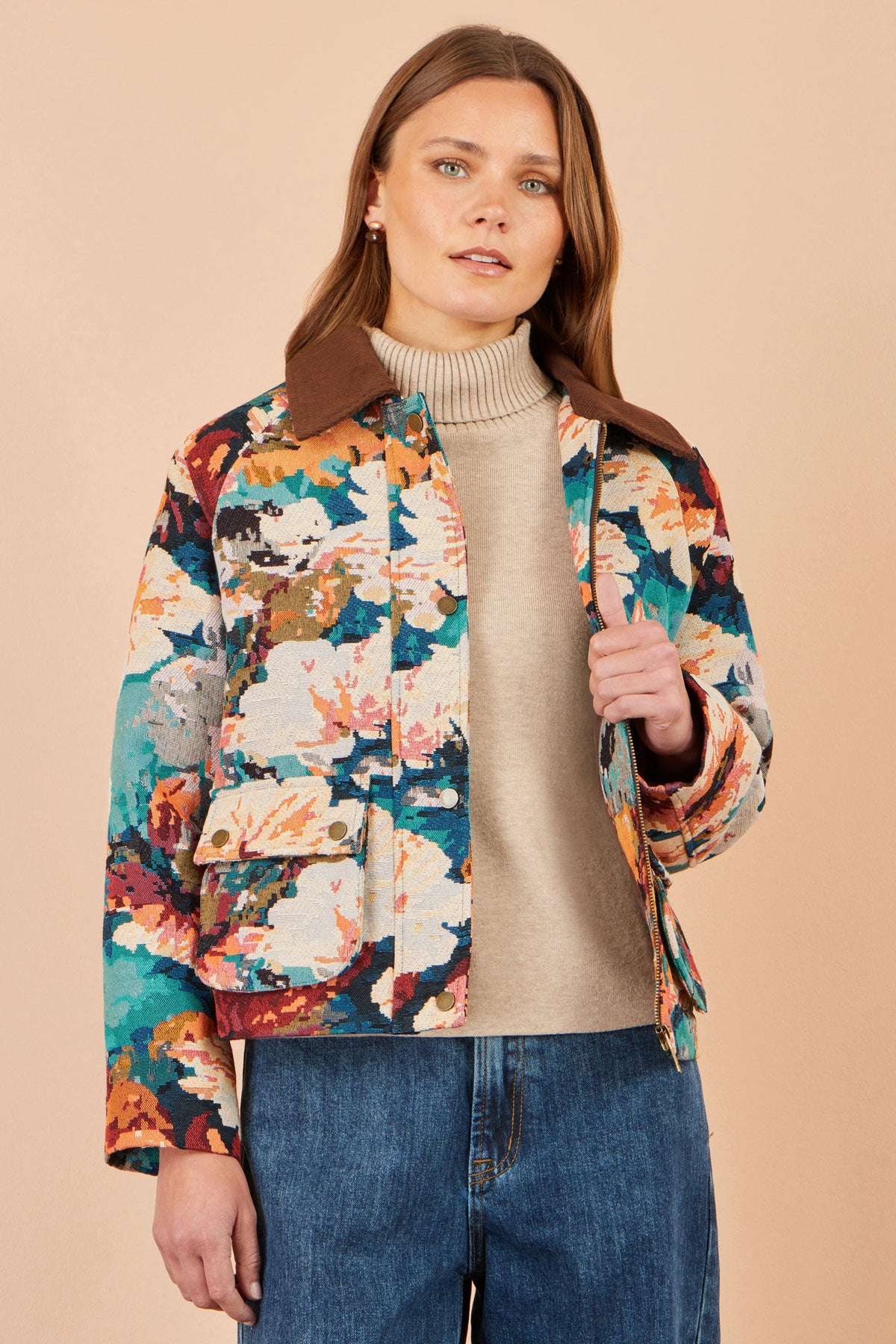 Yumi Multicolour Floral Woven Bomber Jacket