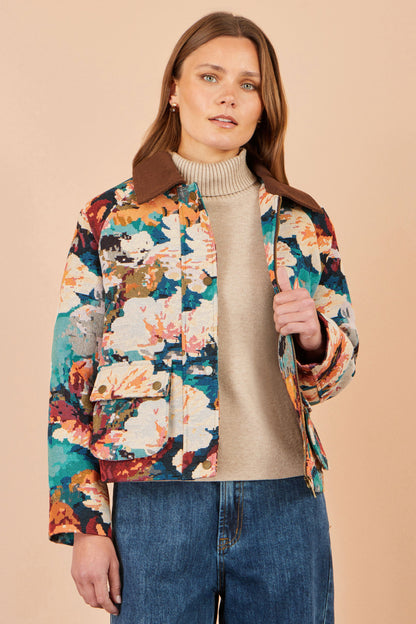 Yumi Multicolour Floral Woven Bomber Jacket
