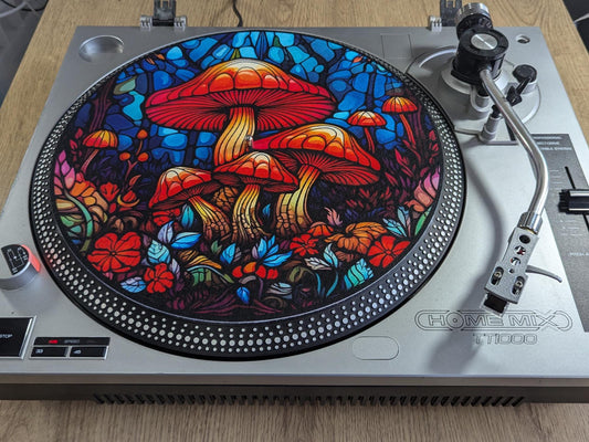 Stain Glass Effect Magic Mushrooms Slip Mat for turntable