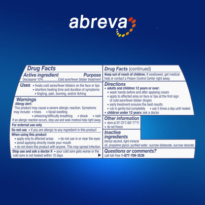 Abreva 10% Docosanol Cold Sore Treatment — Shortens Healing Time (2.5 Days) | 0.07 oz Pump