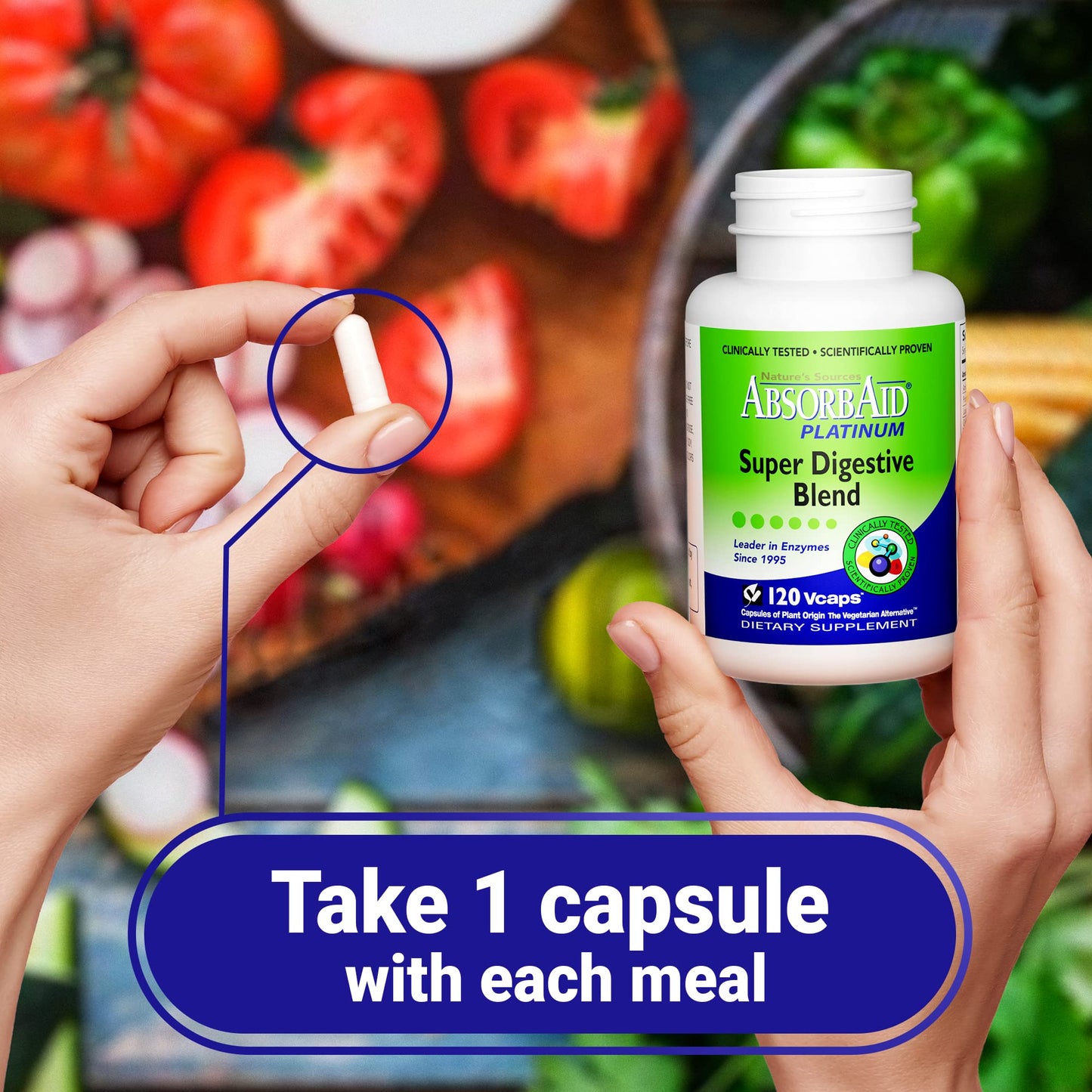 AbsorbAid Platinum Digestive Enzyme Support – 120 vCaps, 12 Enzymes + 2 Probiotics