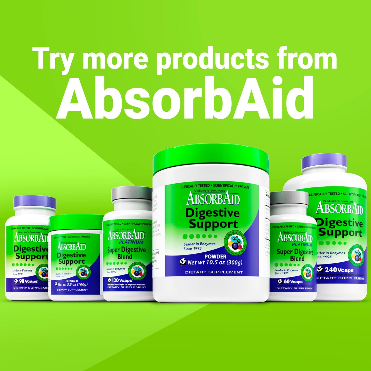 AbsorbAid Digestive Enzymes 300 Grams, Proven to Increase Vital Nutrient Absorption by up to 71%