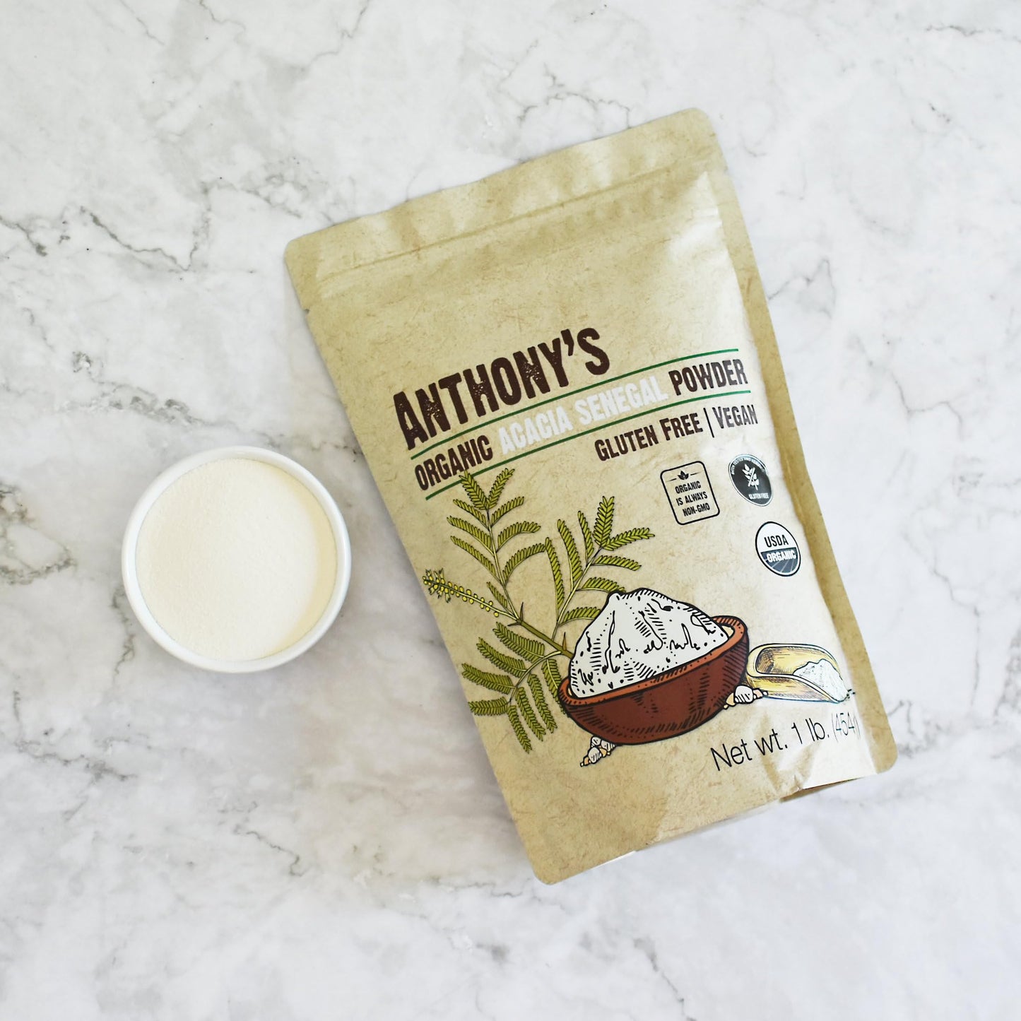 Anthony's Organic Acacia Senegal Powder 1 lb – Gluten Free, Non-GMO, Prebiotic