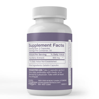 Acai Berry Capsules 100 (Pack of 2) – Pure Original Ingredients, No Magnesium or Rice Fillers, Lab Verified