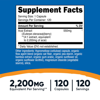 Nutricost Acai Extract 2,200mg, 120 Vegetarian Capsules (Euterpe Oleracea) from 550mg of 4:1 Extract – Non-GMO, Gluten Free