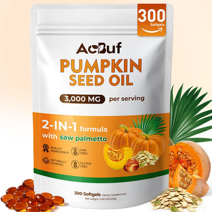 ACBUF Pumpkin Seed Oil with Saw Palmetto – 3000mg per Serving, 300 Softgels