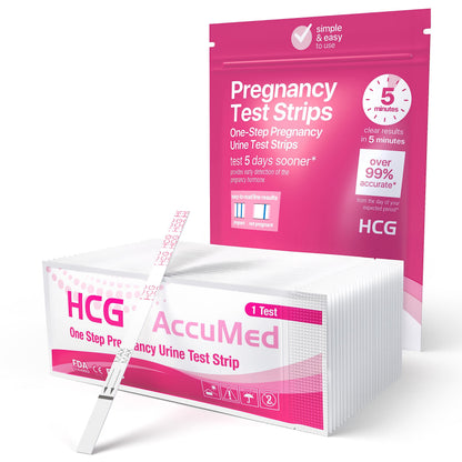 AccuMed Pregnancy Test Strips – 25-Count, Early Home Detection, HCG 25 mIU/mL | Clear Results