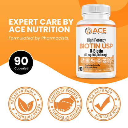 ACE NUTRITION High Potency Biotin USP 100mg (100,000mcg) – D-Biotin