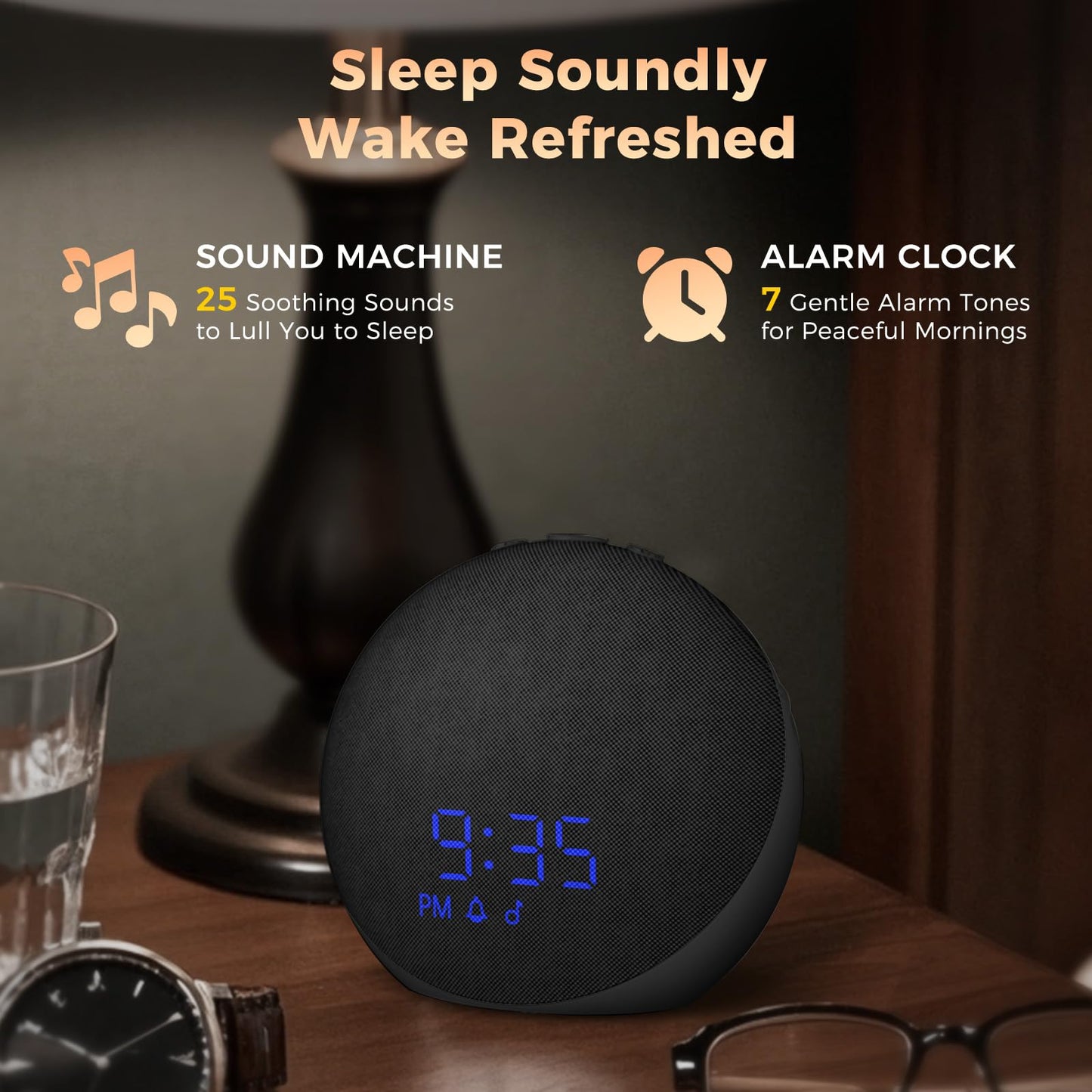 Acedeck Sound Machine Alarm Clock for Bedroom — 25 Sleep Sounds + Gentle Wake & Bluetooth Speaker