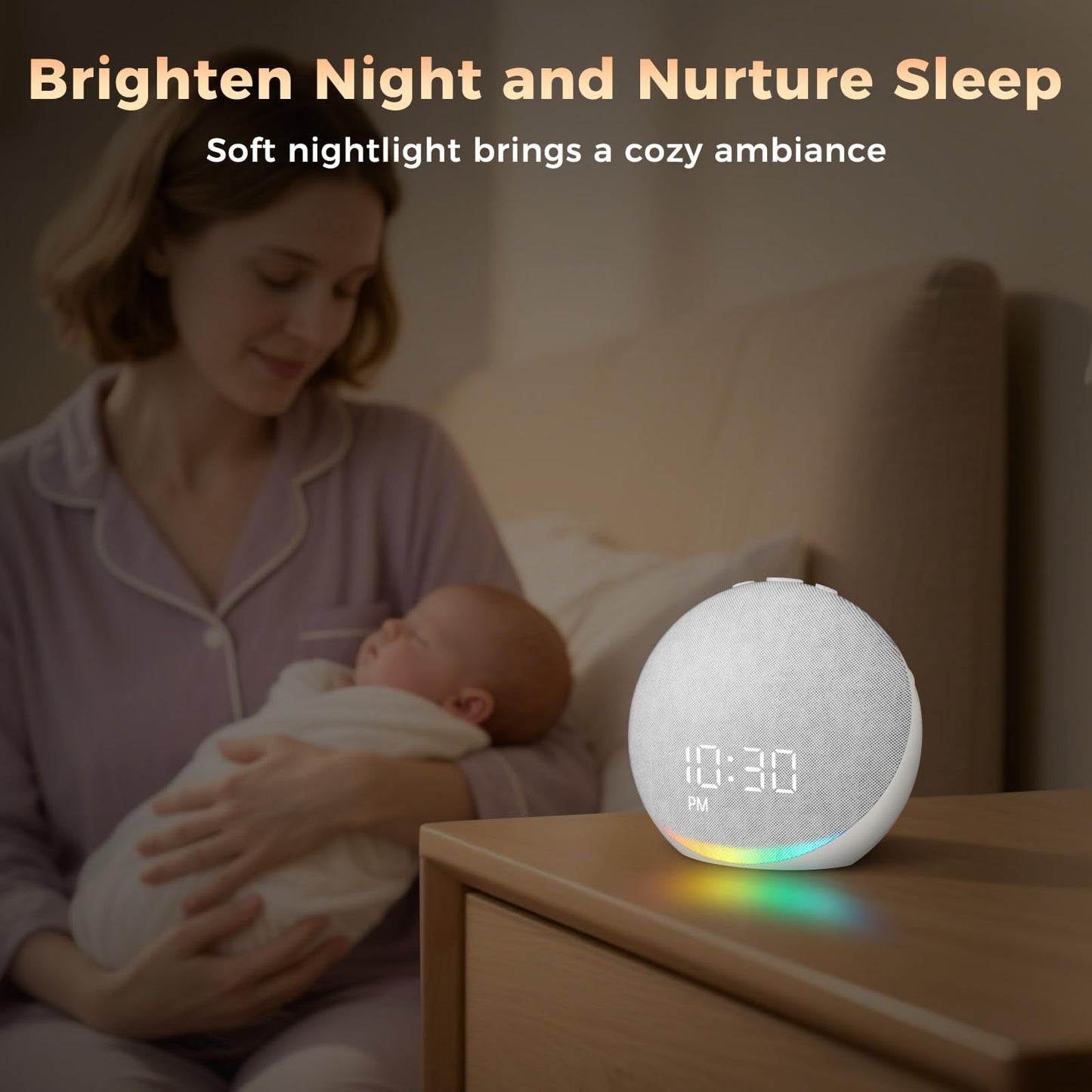 Acedeck Sound Machine Alarm Clock with 25 Sleep Sounds | Frost White