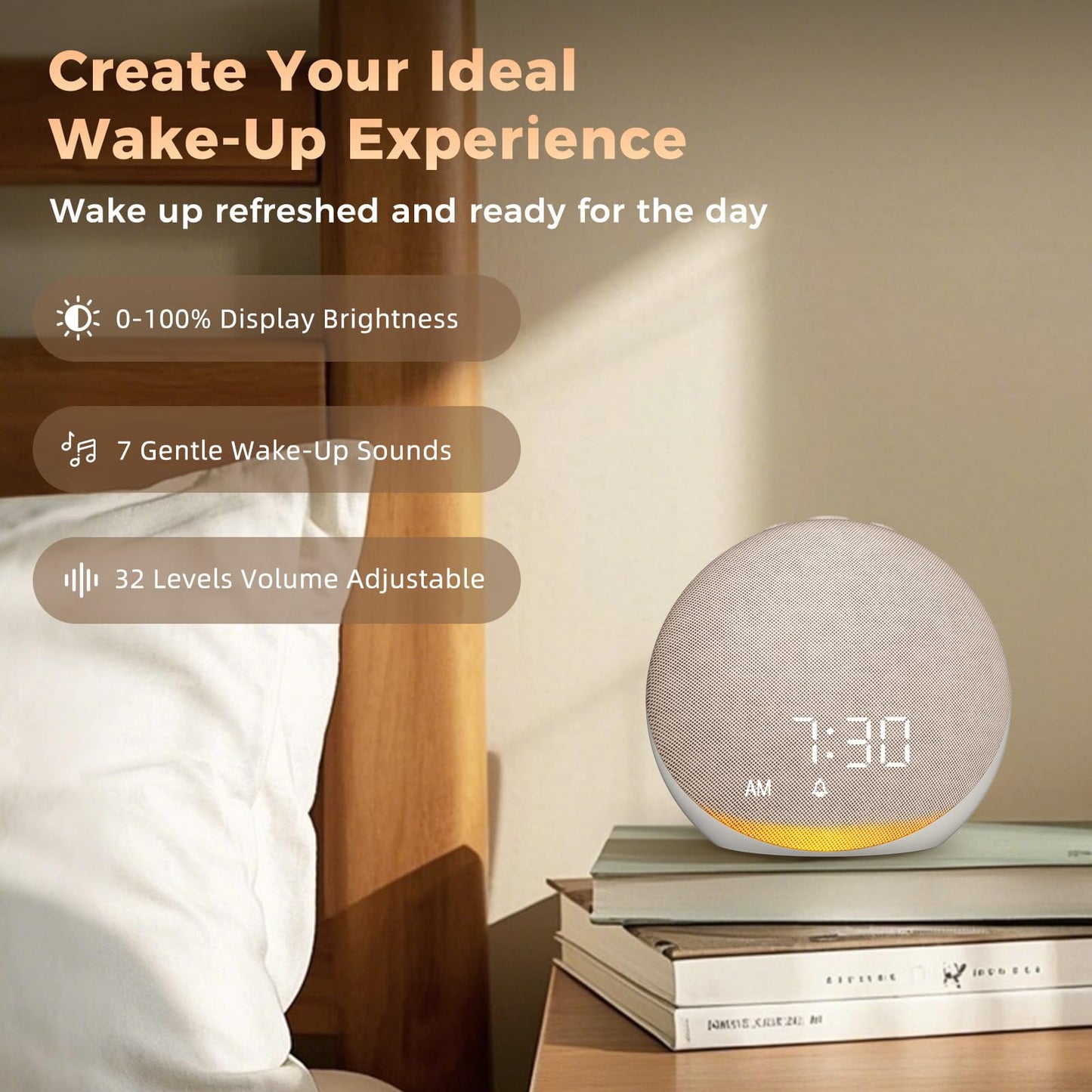 Acedeck Sound Machine Alarm Clock – 25 Sleep Sounds, Gentle Wake, Bluetooth Speaker, Putty