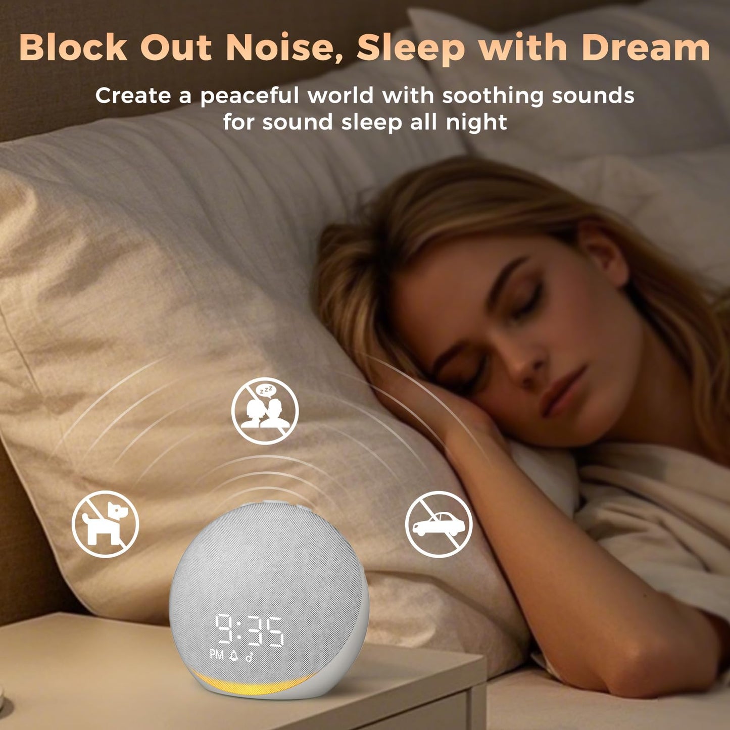 Acedeck Sound Machine Alarm Clock with 25 Sleep Sounds | Frost White