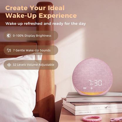 Acedeck Sound Machine Alarm Clock Pink | 25 Sleep Sounds, Gentle Wake, Bluetooth Speaker