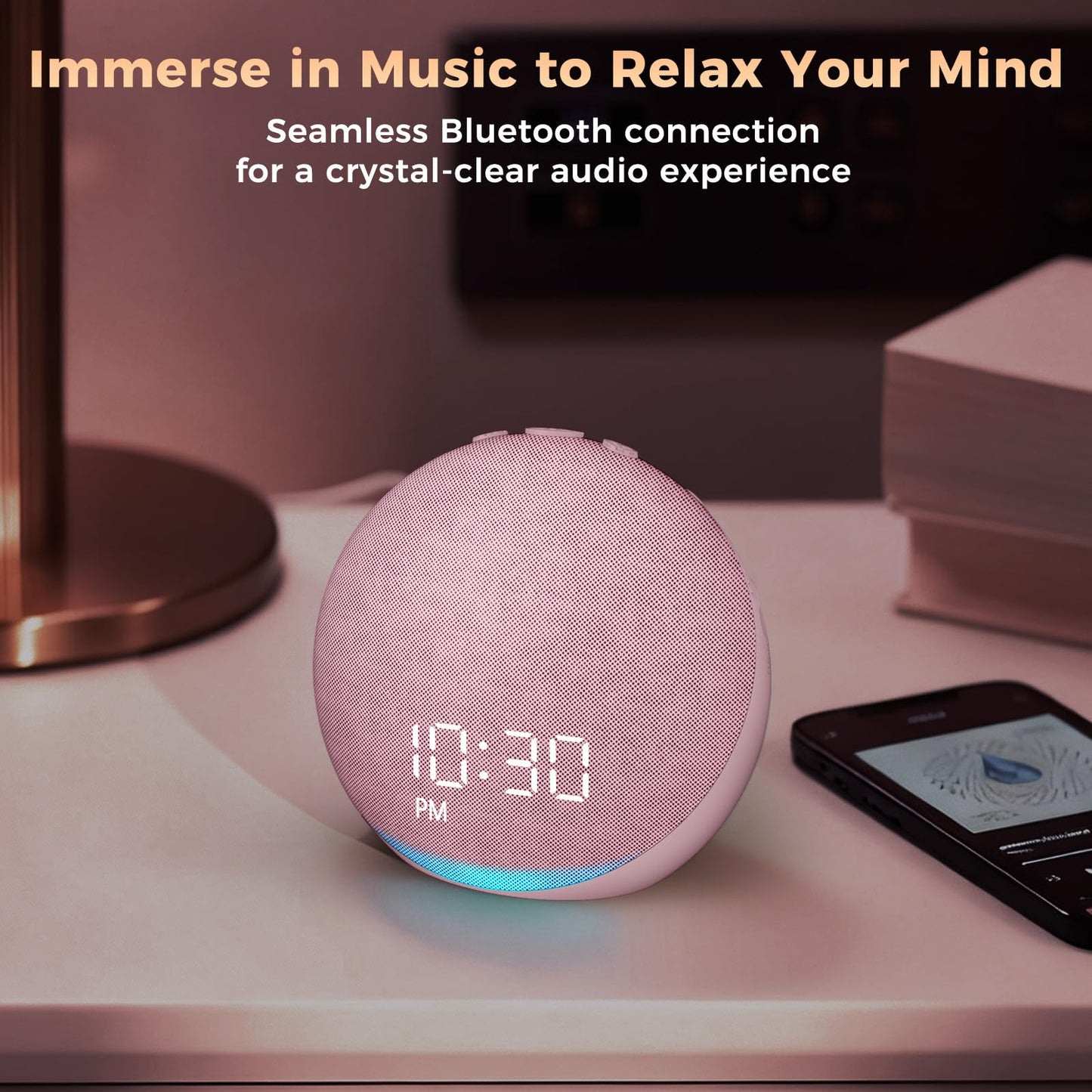 Acedeck Sound Machine Alarm Clock Pink | 25 Sleep Sounds, Gentle Wake, Bluetooth Speaker
