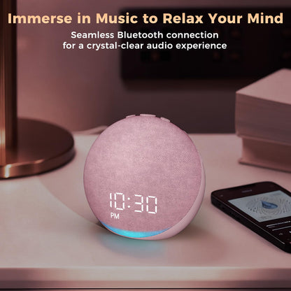 Acedeck Sound Machine Alarm Clock Pink | 25 Sleep Sounds, Gentle Wake, Bluetooth Speaker