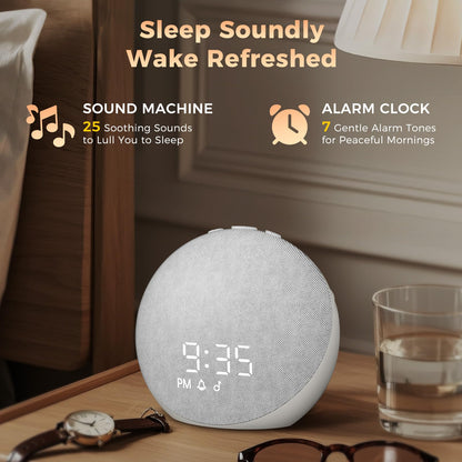 Acedeck Sound Machine Alarm Clock with 25 Sleep Sounds | Frost White