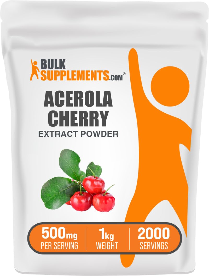 BulkSupplements Acerola Cherry Extract Powder – 500mg per Serving, Natural Vitamin C, Vegan & Gluten Free, 1kg