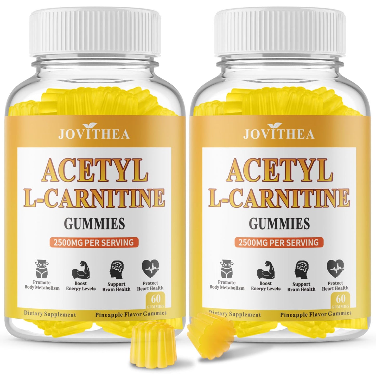 2 Pack Acetyl L-Carnitine Gummies Sugar Free - Premium L-Carnitine Supplement for Energy, Focus & Brain Support | 120 Count