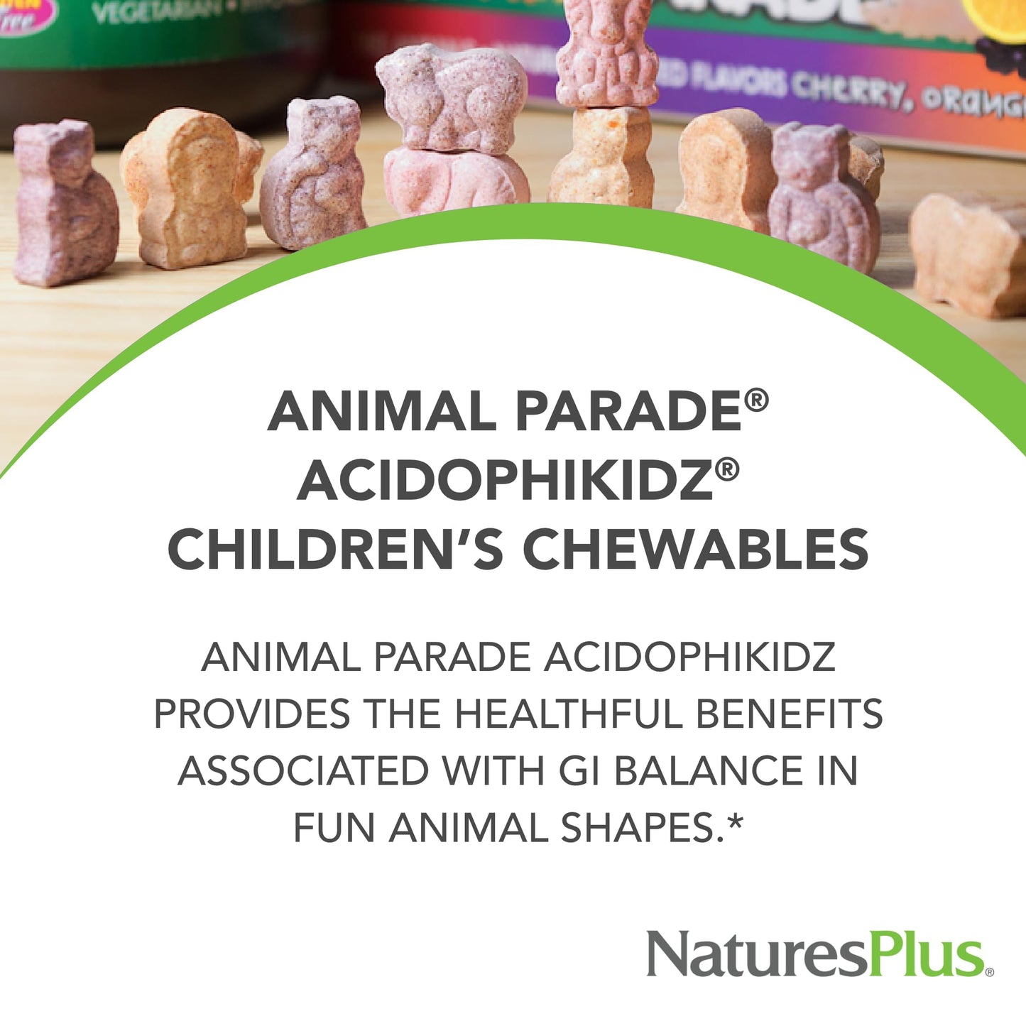 NaturesPlus Animal Parade AcidophiKidz Berry Flavor 90 Chewables – 2-Pack with Probiotics, FOS & Grape Seed | 180 Total Servings