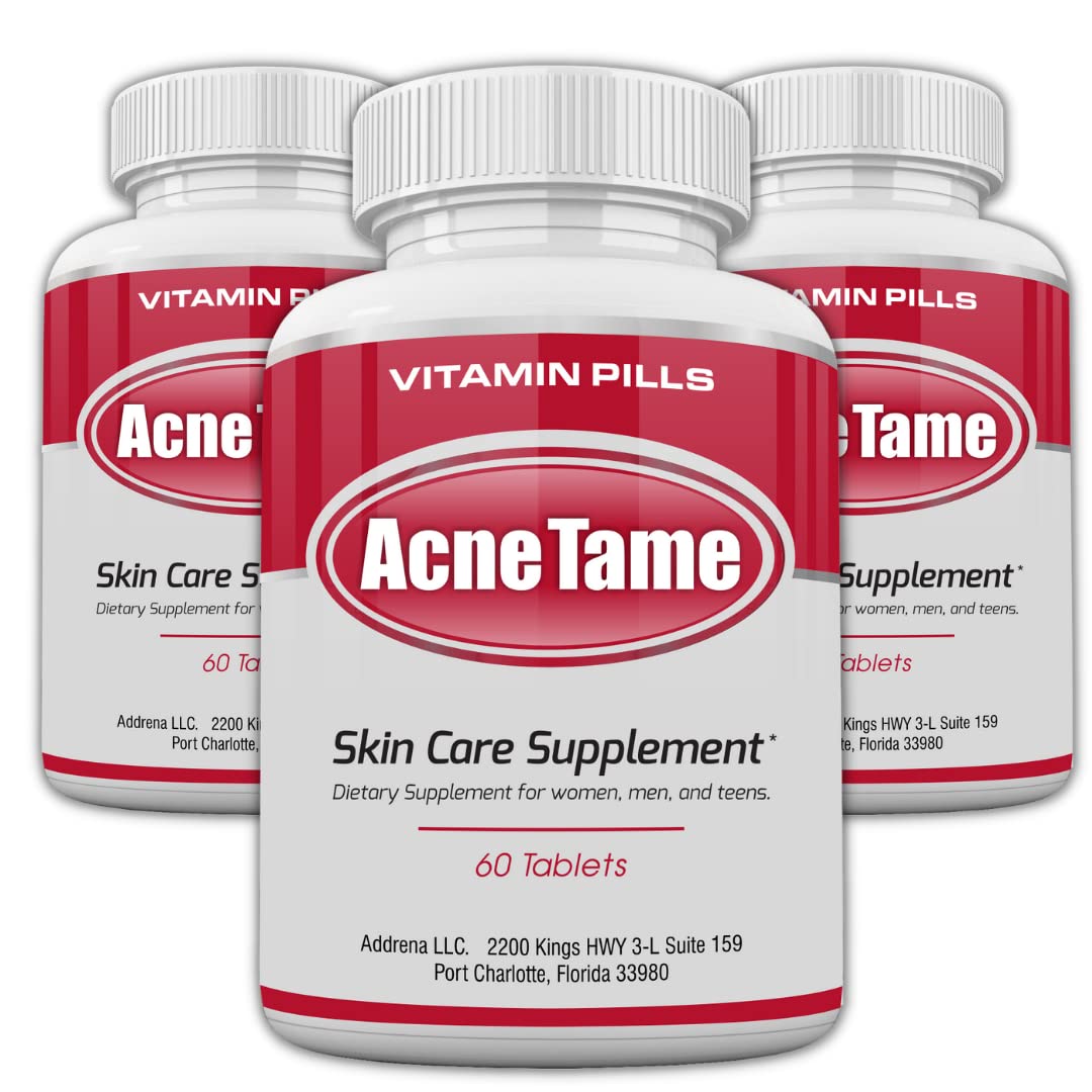 Acnetame Acne Pills – Acne Tame 3 Pack – Clear Skin Vitamins – 180 Tablets