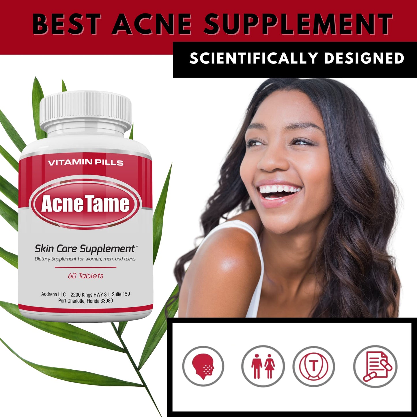 Acnetame Acne Pills – Acne Tame 3 Pack – Clear Skin Vitamins – 180 Tablets