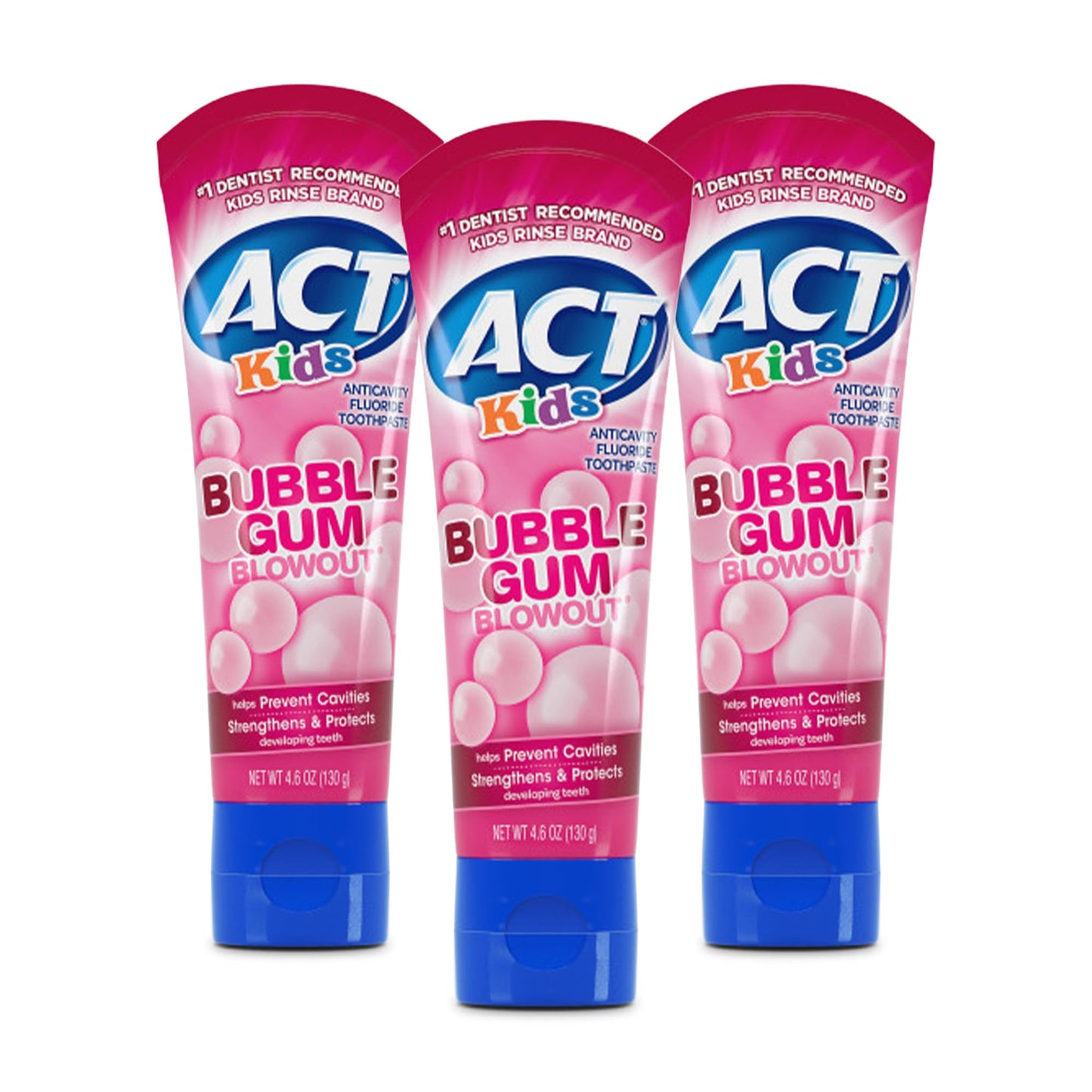 ACT Kids Anticavity Fluoride Toothpaste – Bubble Gum Blowout (4.6 oz, Pack of 3)