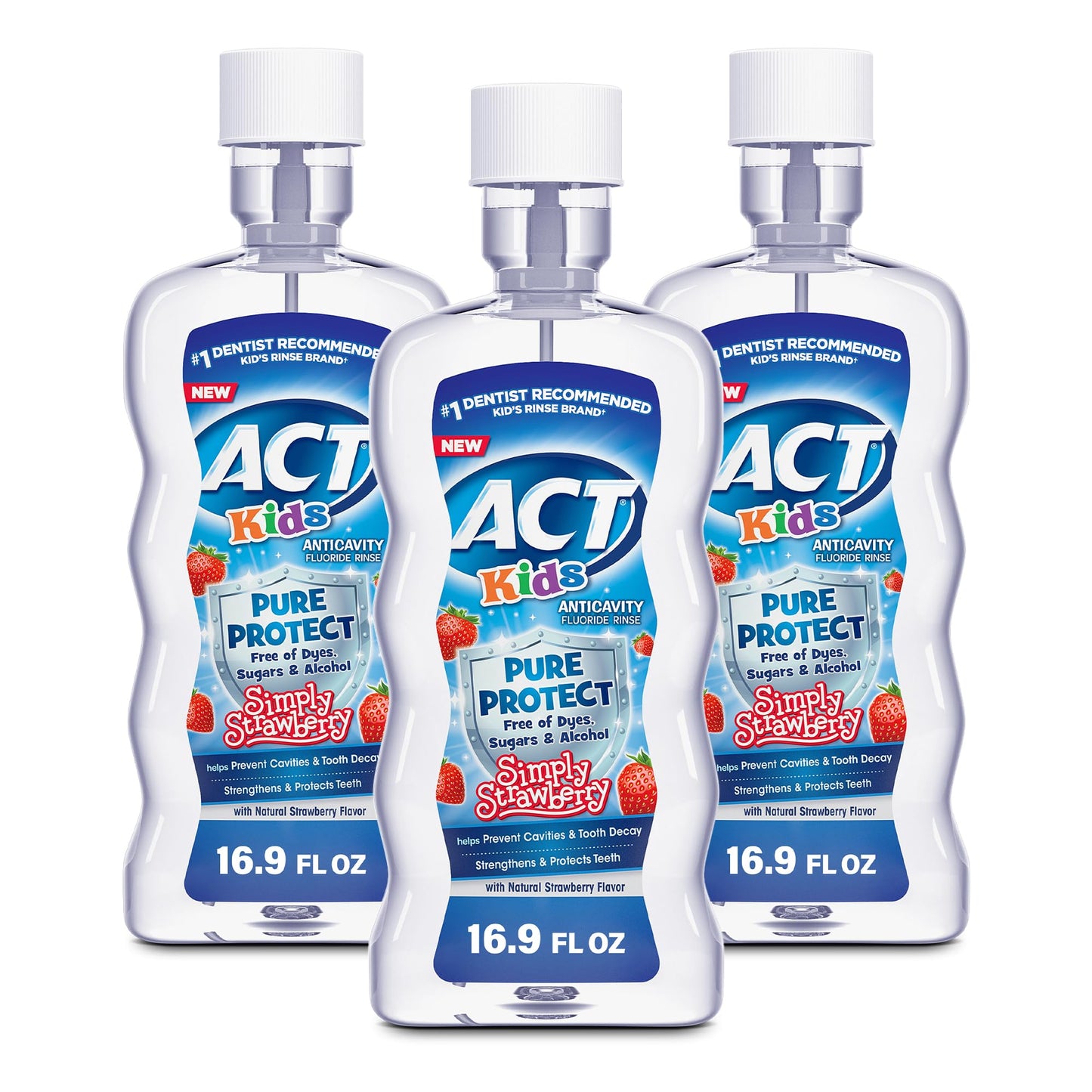ACT Kids Anticavity Fluoride Mouthwash, Simply Strawberry, 16.9 fl oz Pack of 3