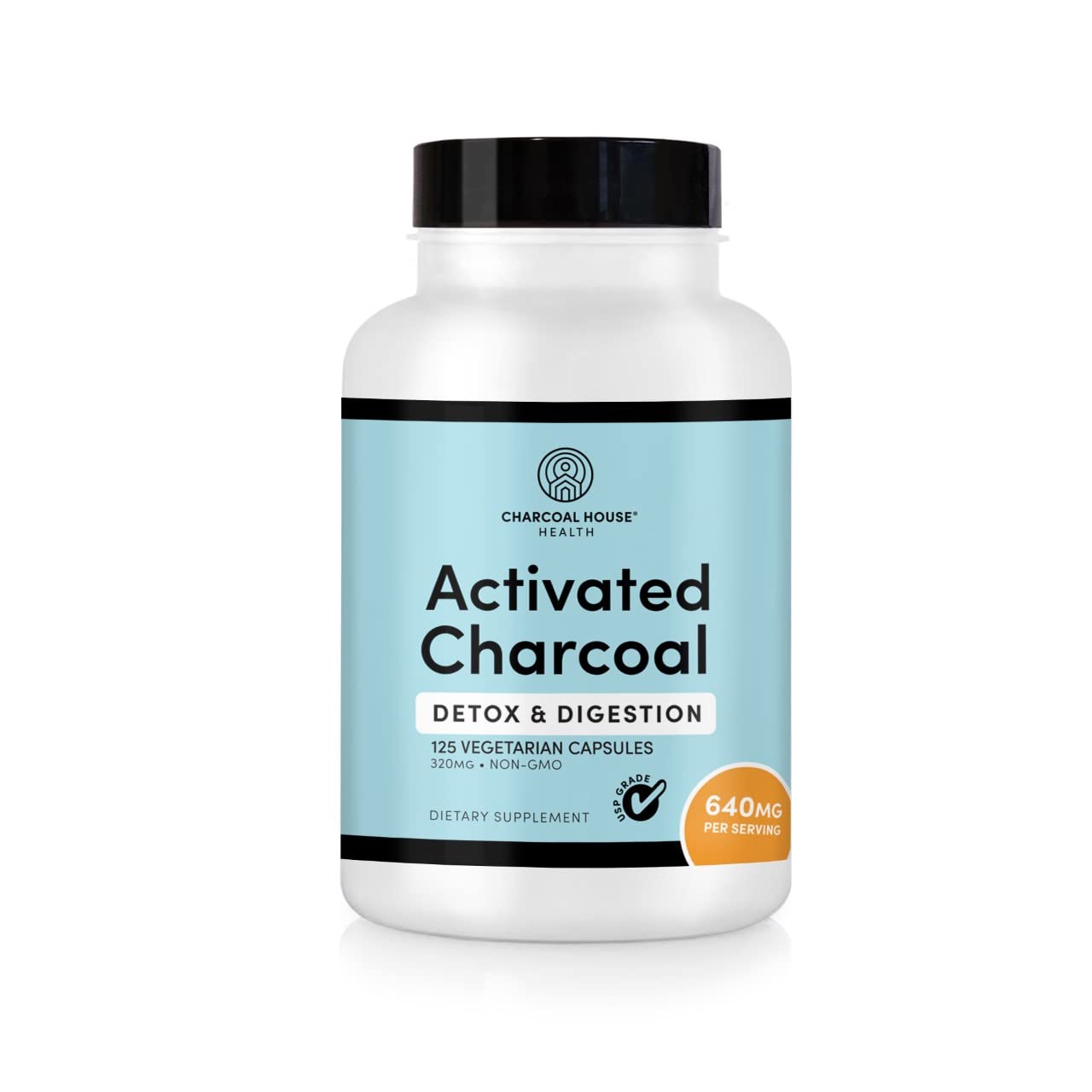 Activated Charcoal Capsules 125 Vegetarian Capsules 320mg - Vegan 100% Pure Coconut Shell Charcoal No Filler