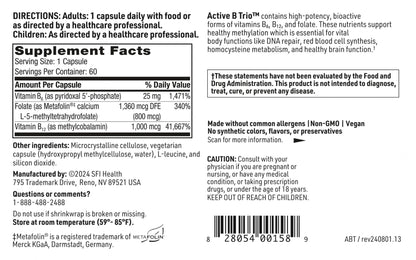 Active B Trio – Methylated B Complex (B6, B12, Folate) | Klaire Labs SFI Health (60 Capsules)