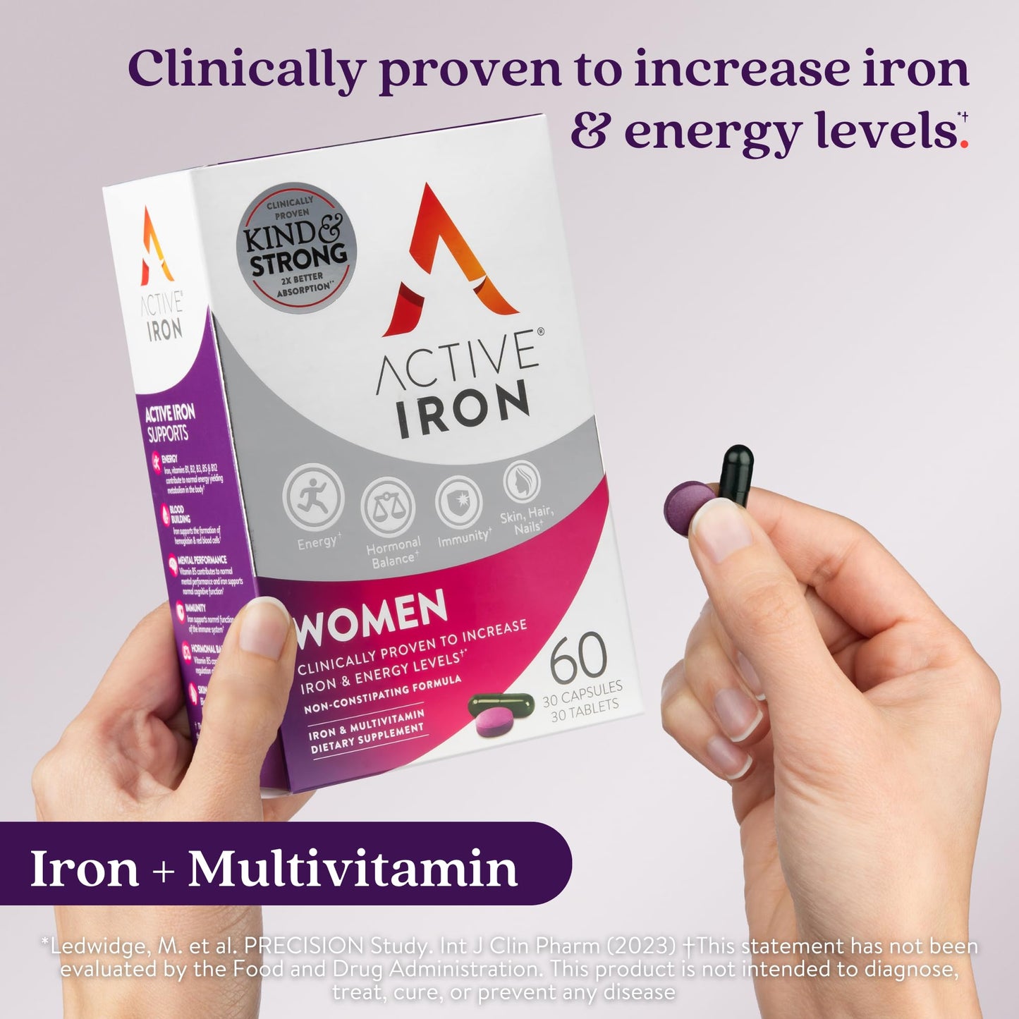 Active Iron 25mg + Women’s Multivitamin – Clinically Proven Energy Support (30 Capsules + 30 Tablets)