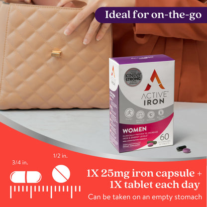 Active Iron 25mg + Women’s Multivitamin – Clinically Proven Energy Support (30 Capsules + 30 Tablets)