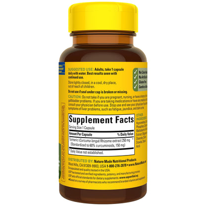 Nature Made High Absorption Turmeric Curcumin Capsules – 250 mg, 30-Count