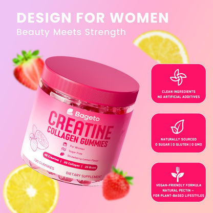 Creatine for Women Gummies – Monohydrate with Collagen, BCAAs & Vitamins (Sugar-Free, Vegan)