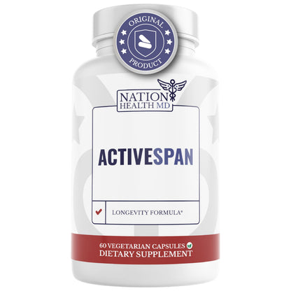 NATION HEALTH MD ActiveSpan Longevity Formula – Telomere Support with Ashwagandha & Cat’s Claw (60 Capsules)